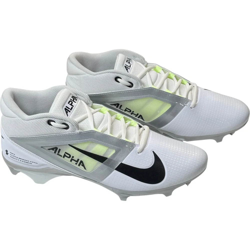 Nike Alpha‎ Menace 4 Pro Cleats  - NEW Mens 12 White / Black / Volt - #47708-OF